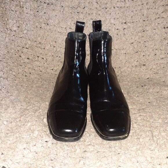 MAXMARA-Black Patent Leather Ankle Boots-Pull-On-Sz 36/6-Excellent - Picture 3 of 8